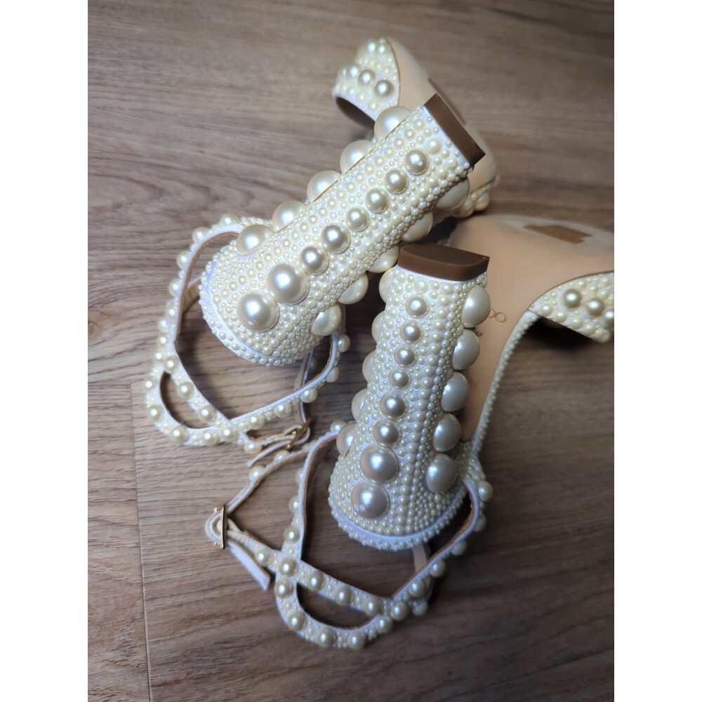 Jimmy Choo Pearl-Embellished Ivory Block Heel Sandals - Picture 15 of 15